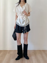 [Short Sleeve Version] Drape Color Matching Loose Fit Blouse