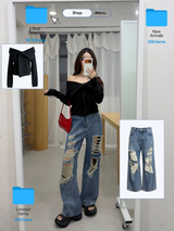 Black Off-Shoulder Cover Long Sleeve T-Shirt