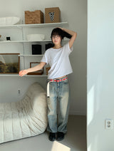 SAND WASHED WIDE JEANS (2C)