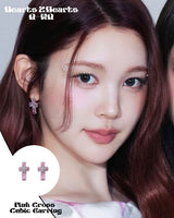 [Hearts2Hearts A-NA Pick!](Silver Post) Pink Cubic Cross Earring