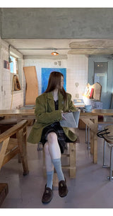 Olive Mo'Hair Boxy Fit Warm Jacket
