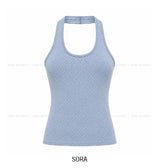 Mints Mother-of-Pearl Button Dot Halter Sleeveless Top