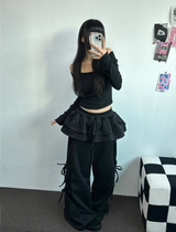 フリースピカブル❤リボンカンカンブーツカットワイド2スタイルパンツ🖤🩶🤎💛5カラー