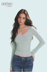 リペルミントピンクレースロングスリーブTシャツ