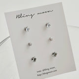 [3 set] surgical heart cubic earring set / 2 color / mini daily simple layered