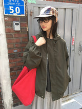 [unisex] ランジストリングウィンドブレーカーフィールドフードジャンパー