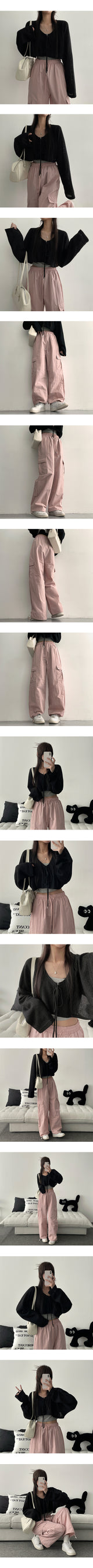 [Long summer pants!] Post nylon string wide cargo pants