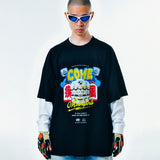 [UNISEX] C.O.M.E モータースポーツオーバーサイズプリントコットンジャージTシャツ（ブラック）