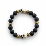 C22SVB-1001 Onyx Natural Stone Bead Bracelet Black Matte Turquoise Striped Agate Skull Men's Bracelet