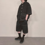 デニムステッチシャツ_ブラック
