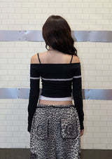 lace layered off shoulder sleeve - black