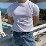 Miele incision shoulder muscle fit plain fabric short sleeve