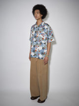 Short-sleeved pure cotton vintage casual floral shirt with texture effect
