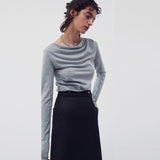 シャーリングドレープ長袖トップ MELANGE GRAY