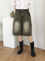 【4color】ティシャンカーゴバミューダハーフデニムショートパンツ