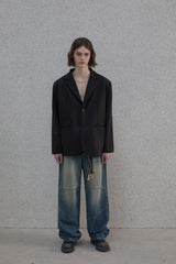 Curved double knee denim pants