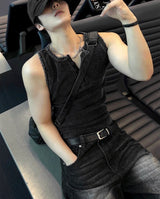 Pigment Henley Neck Damage Detail Muscle Fit Sleeveless