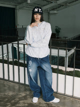 RAW CUT DENIM PANTS (WASHED BLUE)