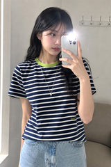 配色ストライプ 半袖Tシャツ