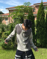 Wool Star Henry-neck Fingerhole Hoodie Knit