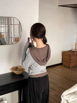 Border Layered High Neck Warm Hood T-shirt (3color)