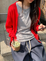 デニダストライプボタンショートスリーブT