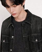 (UNISEX) Scratch Denim Shirts Jacket