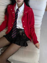  Metal snap button high neck long sleeve knit cardigan (3 colors)