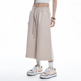 Cut-off wide bermuda sweatpants - BEIGE