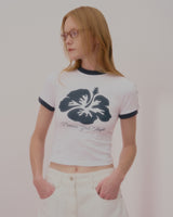 ALOHA FLOWER RINGER CROP TSHIRT-WHITE
