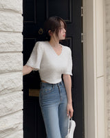 Minty V-neck short-sleeved knitwear