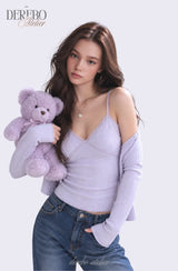 Lavender Sleeve Cardigan Two-Piece Long-Sleeve Top