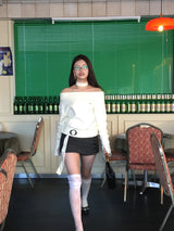 [ID] Logo Off-Shoulder Sweatshirt (Choker Set) (Ivory) 