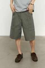 パネルドカーゴポケットヘリンボーンツイルショーツ (Washed Khaki)
