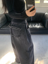 Rough Muse Tassel Ball Stud Wide Long Denim Pants