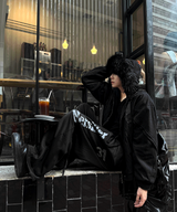 Deep Black Semi-Crop Fur Silver Winter Jumper Jacket - Deep Black