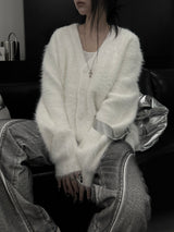 overfit blanc angora knit cardigan (unisex)
