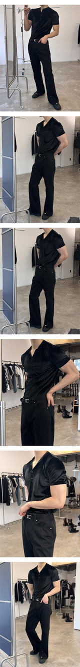 [MUSCLE FIT] Velvet golgi henry neck half t-shirts