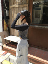 See-through Slim Off-Shoulder Raglan T-Shirt (3c)