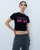 ツインリボンクロップTシャツ　ブラック