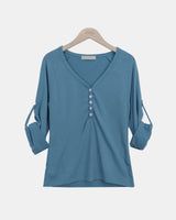 Hiel V-Neck Roll-Up 7-Sleeve T-Shirt