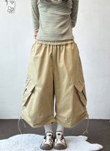 Genie Eyelet Stud Rope Balloon Cargo Bermuda Shorts 3color