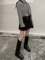 Waffle Stripe Crop Hoodie (2colors)