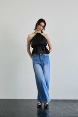 PEARL HALTERNECK TOP / BLACK
