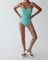 Mint-Color-Blocked Ribbon-Strap Monokini