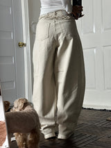 2color) Tweed side denim PT