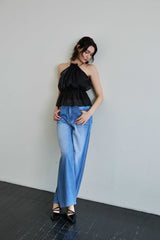 PEARL HALTERNECK TOP / BLACK