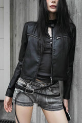 26FW★ CROP FADED ZIP LEATHER JACKET