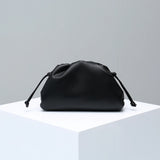 Pouch Gathered Leather Clutch - Black
