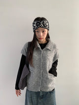 Siduri Hairy Collar Short Sleeve Knit Cardigan